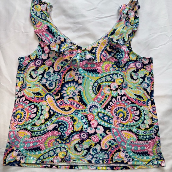 Crown & Ivy Multicolor Paisley Tank Top with Ruffle Neckline Size XL - Picture 2 of 4